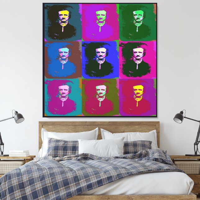 Edgar Allan Poe Pop Art Canvas Print (Insitu(Bedroom))