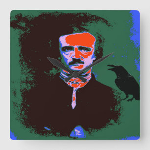 Edgar Allan Poe Pop Art Portrait Square Wall Clock