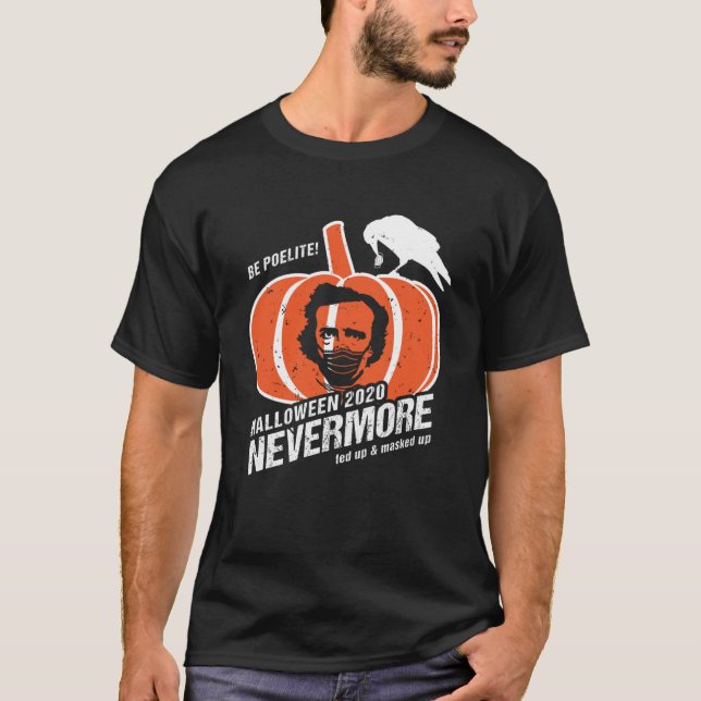 Edgar Allan Poe Raven on a Pumpkin Halloween 2020  T-Shirt (Front)