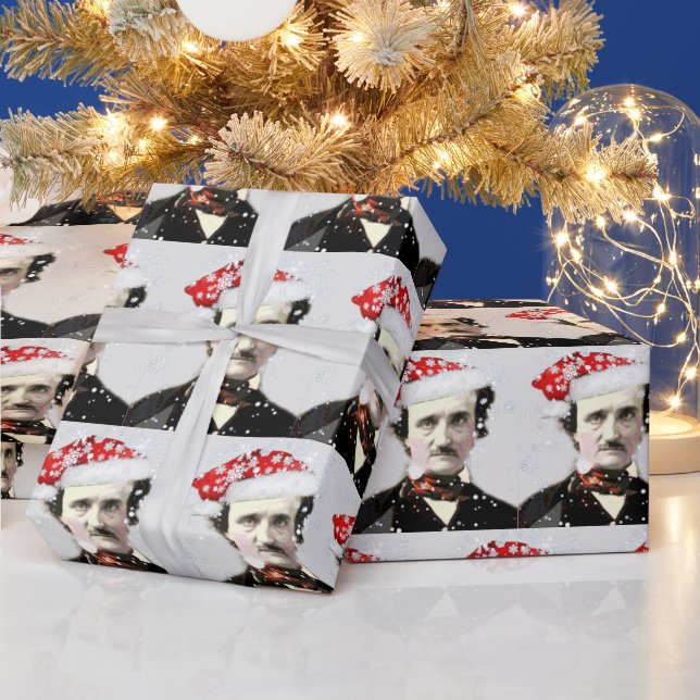 Edgar Allan Poe Santa Hat Fun Author Poet Art Wrapping Paper (Holidays)