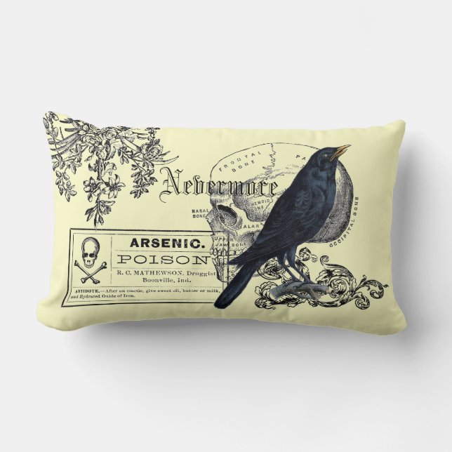 Edgar Allen Poe Raven Collage Lumbar Cushion (Front)