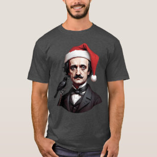 Edgar Allen Poe With a Santa Claus Hat on Christma T-Shirt