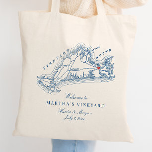Edgartown MA Wedding Favour Navy Blue Welcome Tote Bag