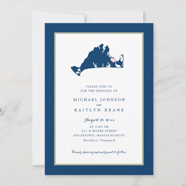 EDGARTOWN Marthas Vineyard Blue Map Wedding Invita Invitation (Front)