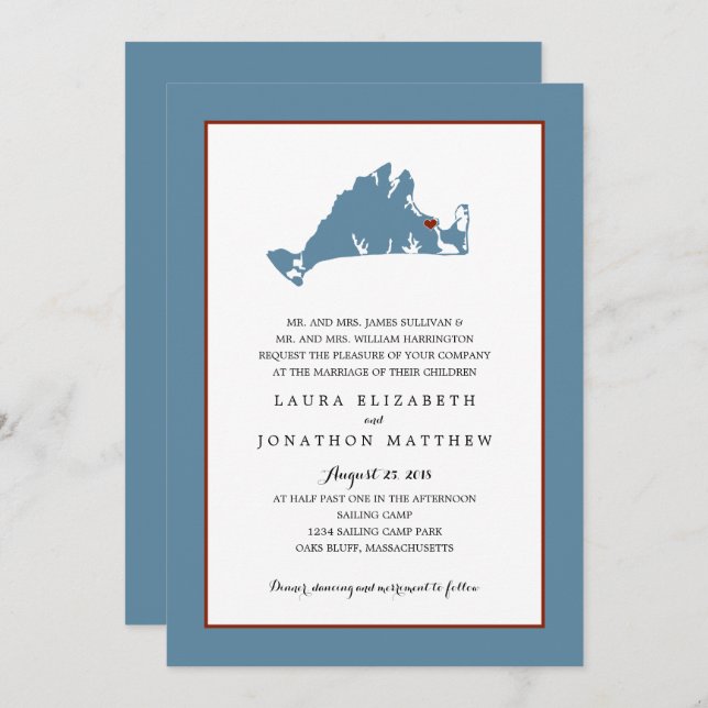 Edgartown Marthas Vineyard Map | Wedding Invitation (Front/Back)