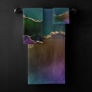 Edgy Agate   Dark Moody Jewel Tone Mystic Teal Bath Towel Set