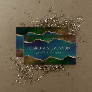 Edgy Agate   Dark Moody Jewel Tone Mystic Teal Business Card