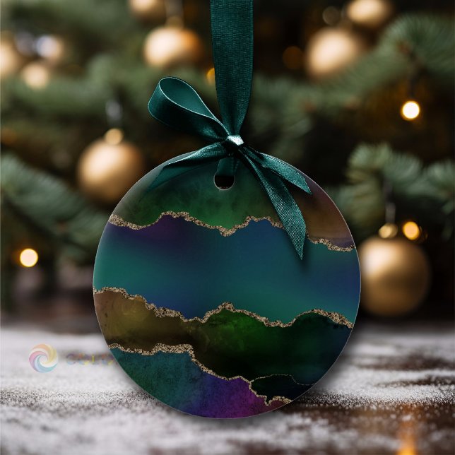 Edgy Agate | Dark Moody Jewel Tone Mystic Teal Ceramic Tree Decoration (Creator Uploaded)