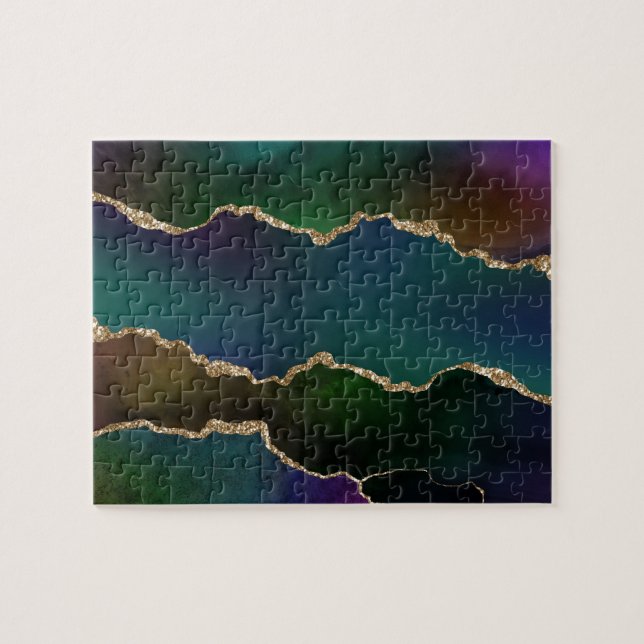 Edgy Agate | Dark Moody Jewel Tone Mystic Teal Jigsaw Puzzle (Horizontal)