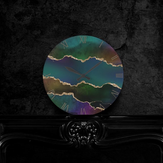 Edgy Agate | Dark Moody Jewel Tone Mystic Teal Round Clock (Creator Uploaded)
