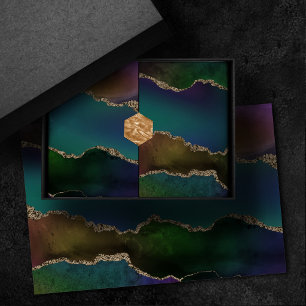 Edgy Agate Dark Moody Jewel Tone Mystic Teal Tissue Paper