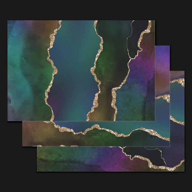 Edgy Agate | Dark Moody Jewel Tone Mystic Teal Wrapping Paper Sheet (Creator Uploaded)