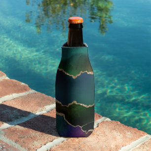 Edgy Agate Dark Moody Jewel Tone Teal Bottle Cooler