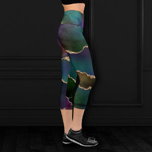 Edgy Agate   Dark Moody Jewel Tone Teal Capri Leggings