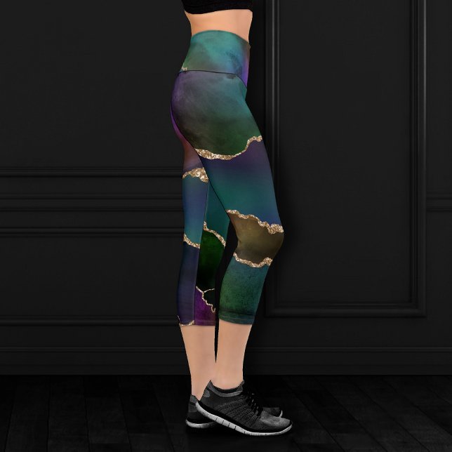 Edgy Agate | Dark Moody Jewel Tone Teal Capri Leggings (Creator Uploaded)