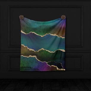 Edgy Agate   Dark Moody Jewel Tone Teal Fleece Blanket