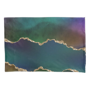 Edgy Agate   Dark Moody Jewel Tone Teal Pillowcase