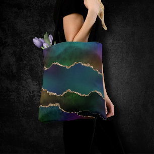 Edgy Agate   Dark Moody Jewel Tone Teal Tote Bag