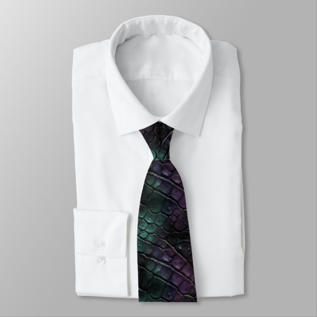 Edgy Anniversary Gift Ideas Crocodile Print  Tie (Tied)