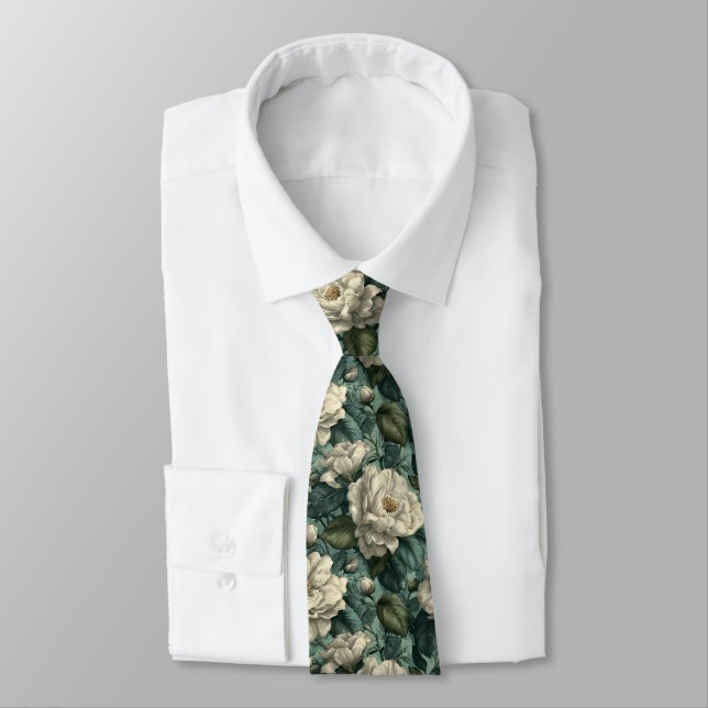 Edgy Best Man Gardenias Flower Tie (Tied)