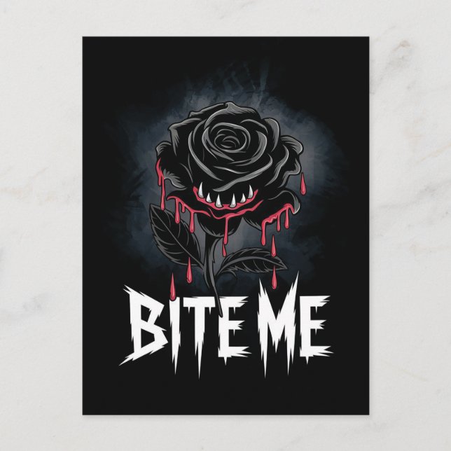 Edgy 'Bite Me' Gothic Rose Design  Postcard (Front)