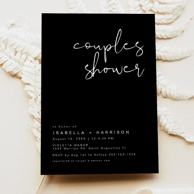 Edgy Black Modern Minimalist Couples Shower Invitation (Edgy Modern Minimalist Black Couples Shower Invitation)