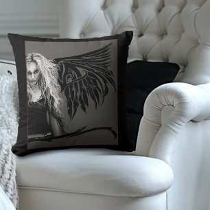Edgy Black Tribal Fallen Angel Red Eyes Gothic  Cushion
