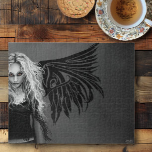 Edgy Black Tribal Fallen Angel Red Eyes Gothic  Jigsaw Puzzle