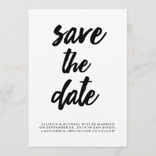 Edgy Black Typography Save the Date Photo Back