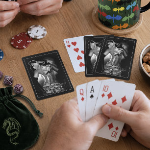 Edgy Black White Tattooed Dragon Woman Playing Cards