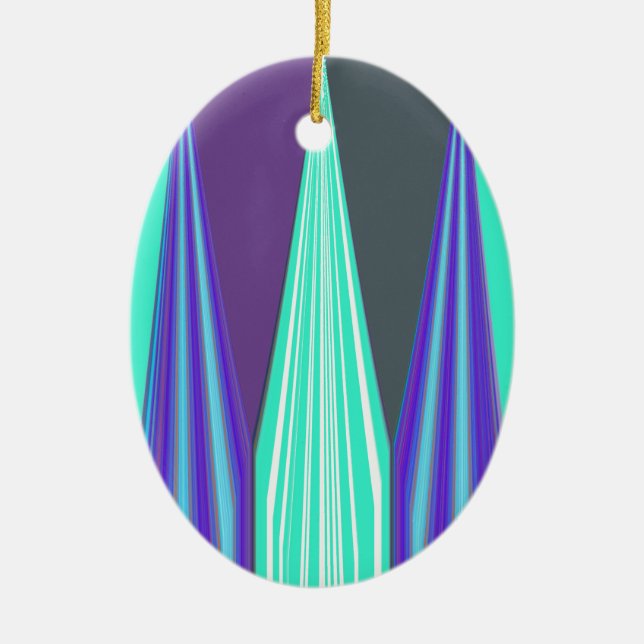 Edgy Blue Purple Cyan Chevron Art Print Ceramic Tree Decoration (Front)