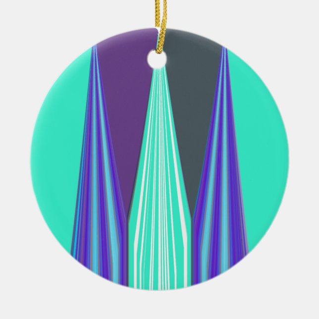 Edgy Blue Purple Cyan Chevron Art Print Ceramic Tree Decoration (Front)