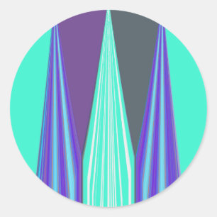 Edgy Blue Purple Cyan Chevron Art Print Classic Round Sticker
