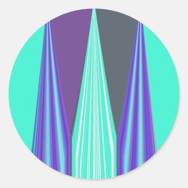 Edgy Blue Purple Cyan Chevron Art Print Classic Round Sticker (Front)