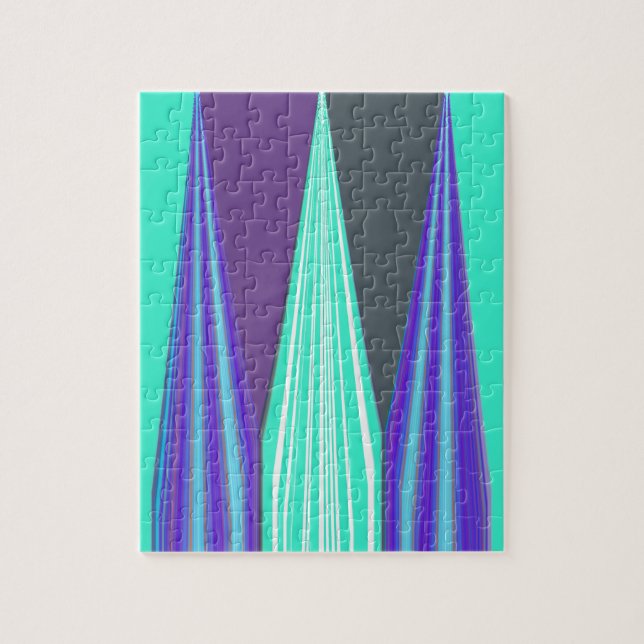 Edgy Blue Purple Cyan Chevron Art Print Jigsaw Puzzle (Vertical)