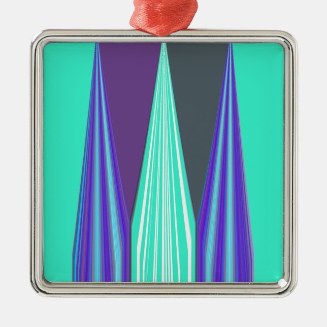 Edgy Blue Purple Cyan Chevron Art Print Metal Tree Decoration (Front)