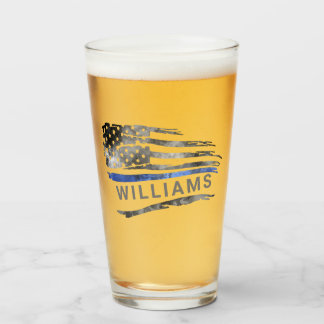 Edgy Blue Thin Line Beer Glass With Name