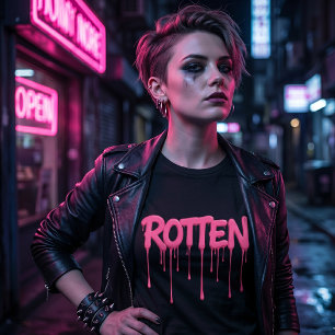 Edgy Bold ROTTEN Pink Dripping Text Tri-Blend Shirt