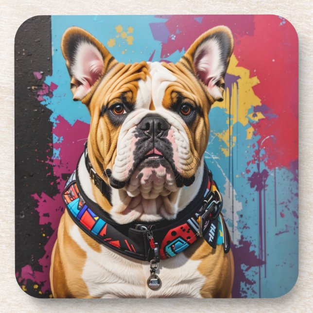 Edgy Bulldog Grunge Background  Coaster (Front)