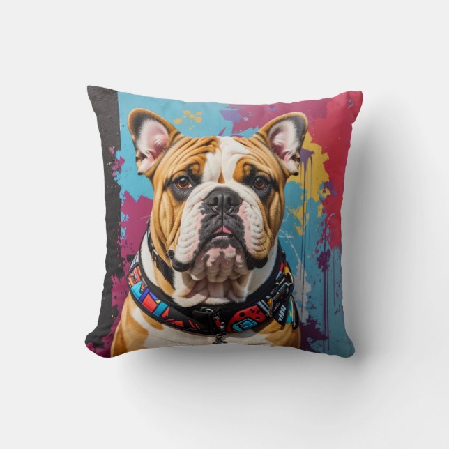 Edgy Bulldog Grunge Background  Cushion (Front)
