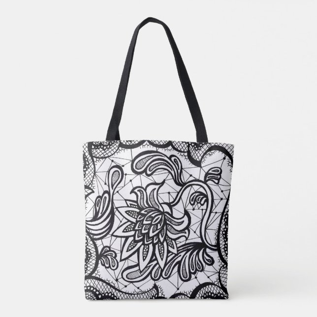 Edgy & Chic Intricate Lace Flower illustration Tote Bag (Back)