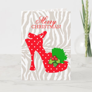 Edgy Christmas High Heel Shoe Red Dots Holiday Card