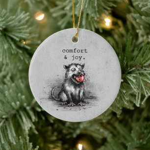 Edgy Christmas Trash Opossum Chewing Glass Bauble Ceramic Tree Decoration