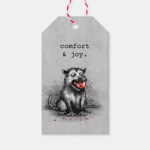 Edgy Christmas Trash Opossum Chewing Glass Bauble Gift Tags
