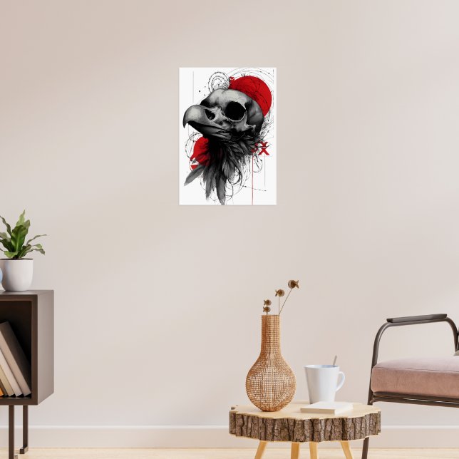 Edgy Crow Skull Gothic Grunge Street Art Poster (Living Room 3)