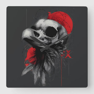Edgy Crow Skull Gothic Grunge Wall Clock