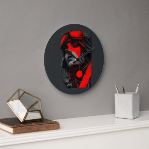 Edgy Cyberpunk Dystopian Girl Red Target Large Clock