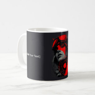 Edgy Cyberpunk Dystopian Girl Red Target Mug