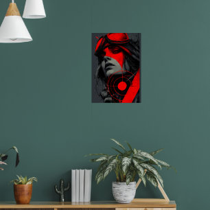 Edgy Cyberpunk Dystopian Girl Red Target Poster