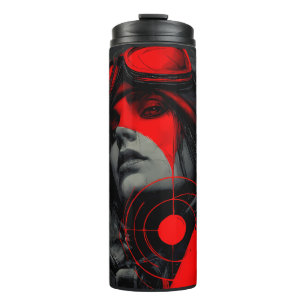 Edgy Cyberpunk Dystopian Girl Red Target Thermal Tumbler